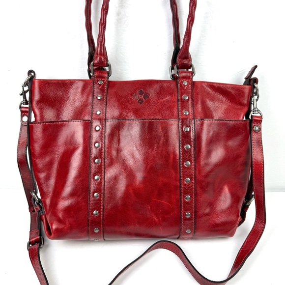 Patricia Nash Carducci Ochre Handbag Distressed Red Leather Purse Long Strap - Picture 2 of 16